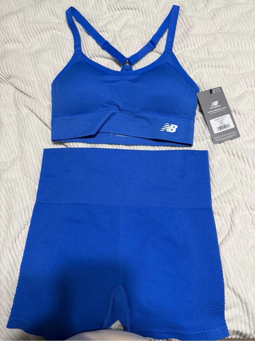New Balance Bright Blue Seamless Sports Bra and High-Waist Shorts Set